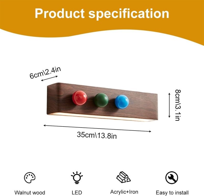 Nordic LED Wall Light Metal Sconce Minimalist Lamp, 15W 3 Color Mode Sconces Lighting Fixture for Living Room Bedroom Bedside Entryway, 13.8in Washer(Green) (Walnut Finish) - Image 4