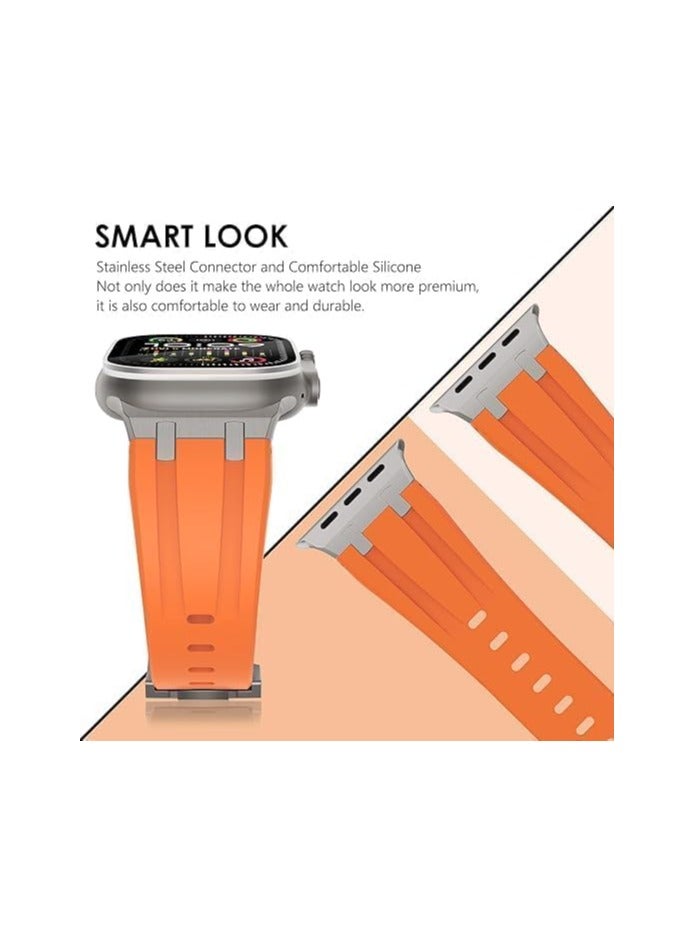 Compatible Apple Ultra Watch Band 49mm 45mm 44mm 42mm Liquid Silicone Design Strap with Stainless Steel Adapter for iWatch SE Series 9 8 7 6 5 4 3 2 and Ultra for Men and Women,  orange - Image 1