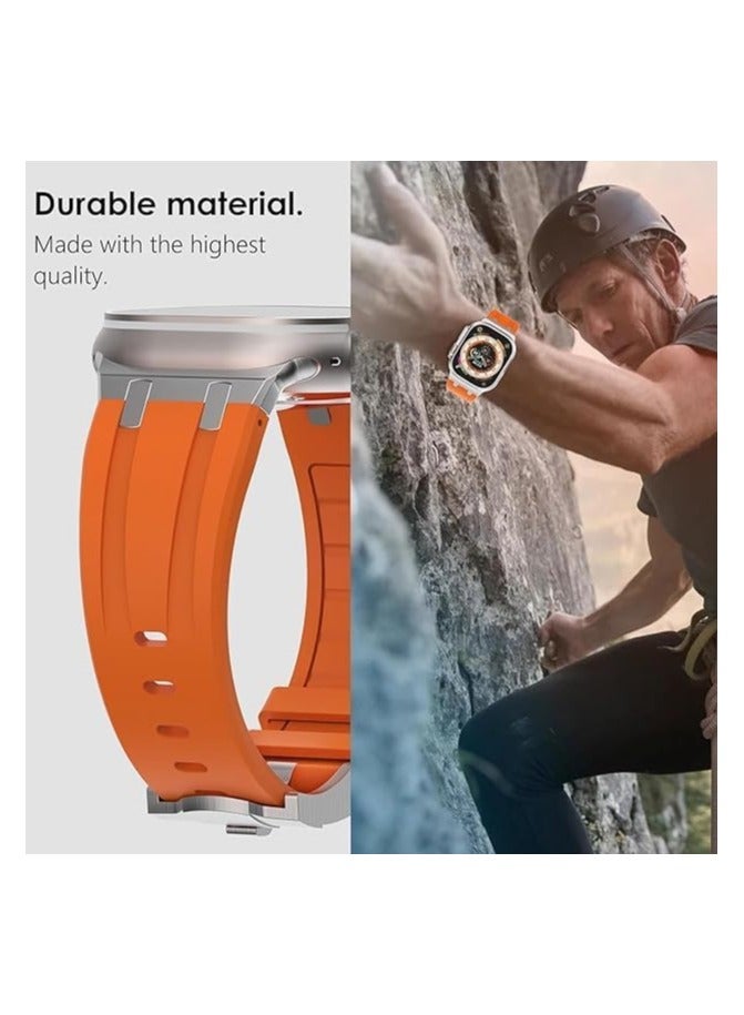 Compatible Apple Ultra Watch Band 49mm 45mm 44mm 42mm Liquid Silicone Design Strap with Stainless Steel Adapter for iWatch SE Series 9 8 7 6 5 4 3 2 and Ultra for Men and Women,  orange - Image 4