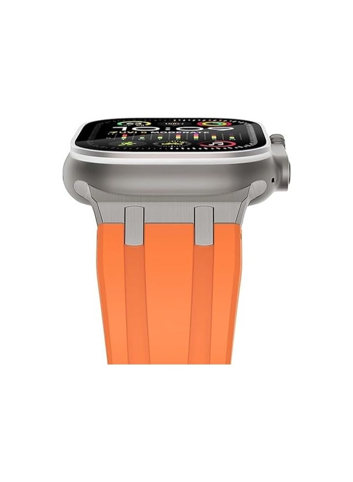 Compatible Apple Ultra Watch Band 49mm 45mm 44mm 42mm Liquid Silicone Design Strap with Stainless Steel Adapter for iWatch SE Series 9 8 7 6 5 4 3 2 and Ultra for Men and Women,  orange - Image 2