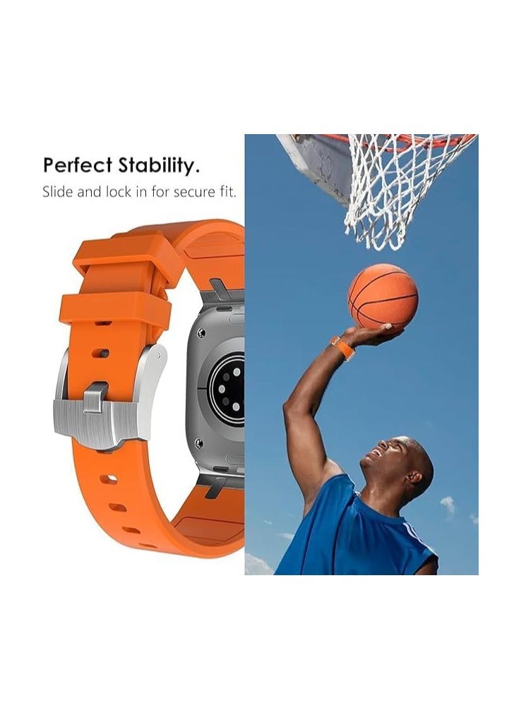 Compatible Apple Ultra Watch Band 49mm 45mm 44mm 42mm Liquid Silicone Design Strap with Stainless Steel Adapter for iWatch SE Series 9 8 7 6 5 4 3 2 and Ultra for Men and Women,  orange - Image 3