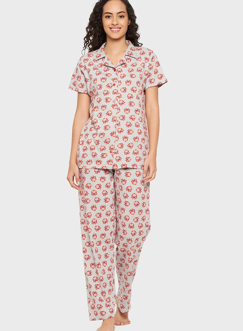 Clovia Printed Shirts & Pyjama Set