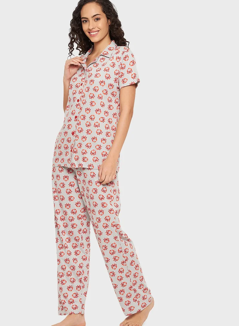 Clovia Printed Shirts & Pyjama Set