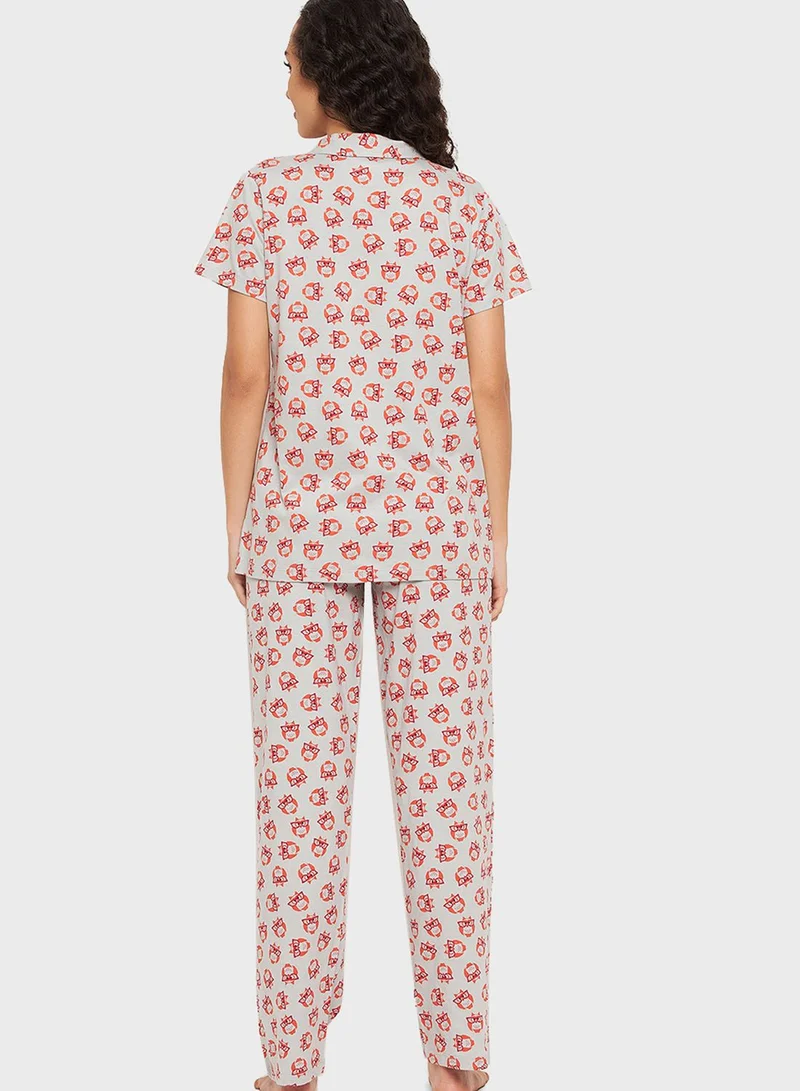Clovia Printed Shirts & Pyjama Set