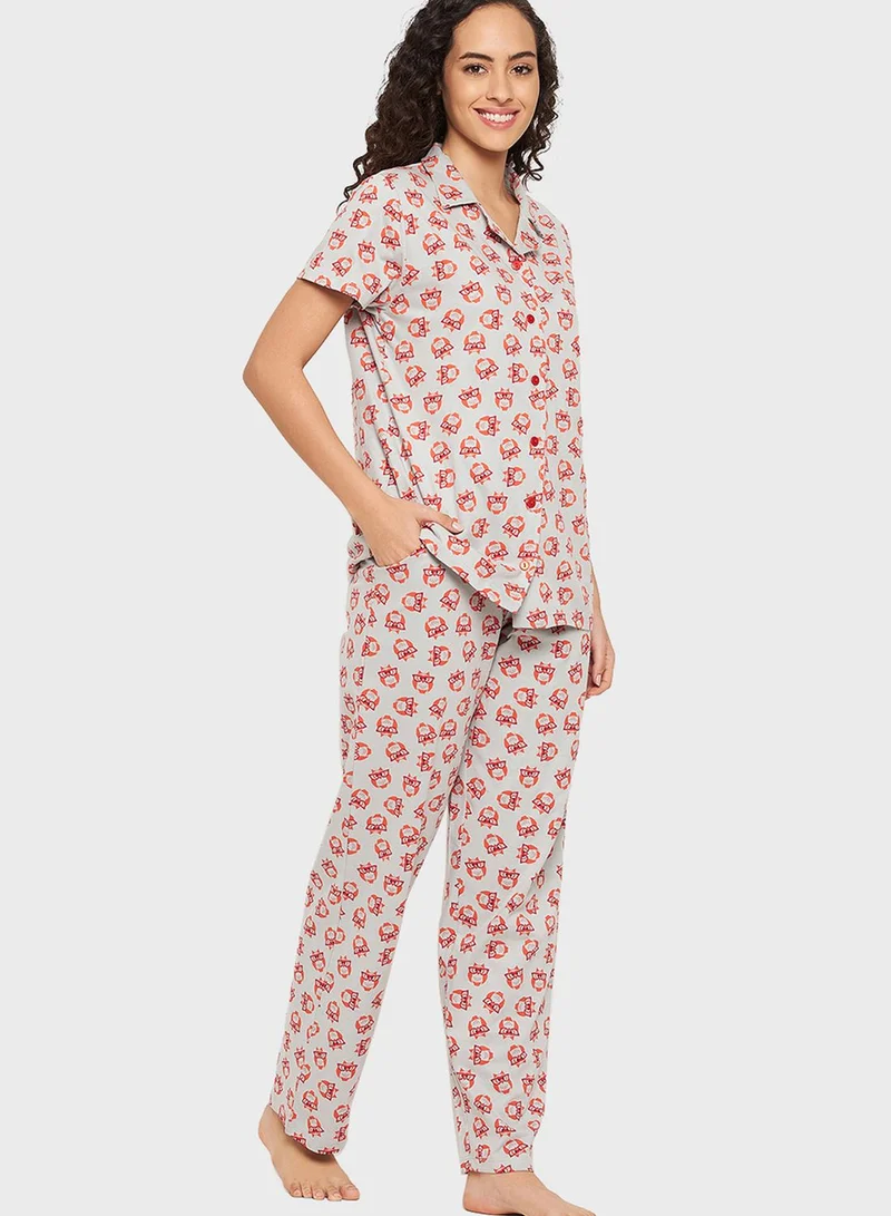 Clovia Printed Shirts & Pyjama Set