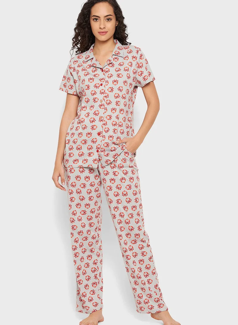 Clovia Printed Shirts & Pyjama Set