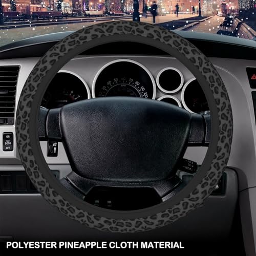 KARREAL Leopard Print Steering Wheel Cover & Coasters, Black, 14.5-15 Inch, Car, SUVs, Trucks - Image 3