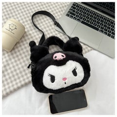 Cute Fluffy Bunny Shoulder Bag for Birthdays Black