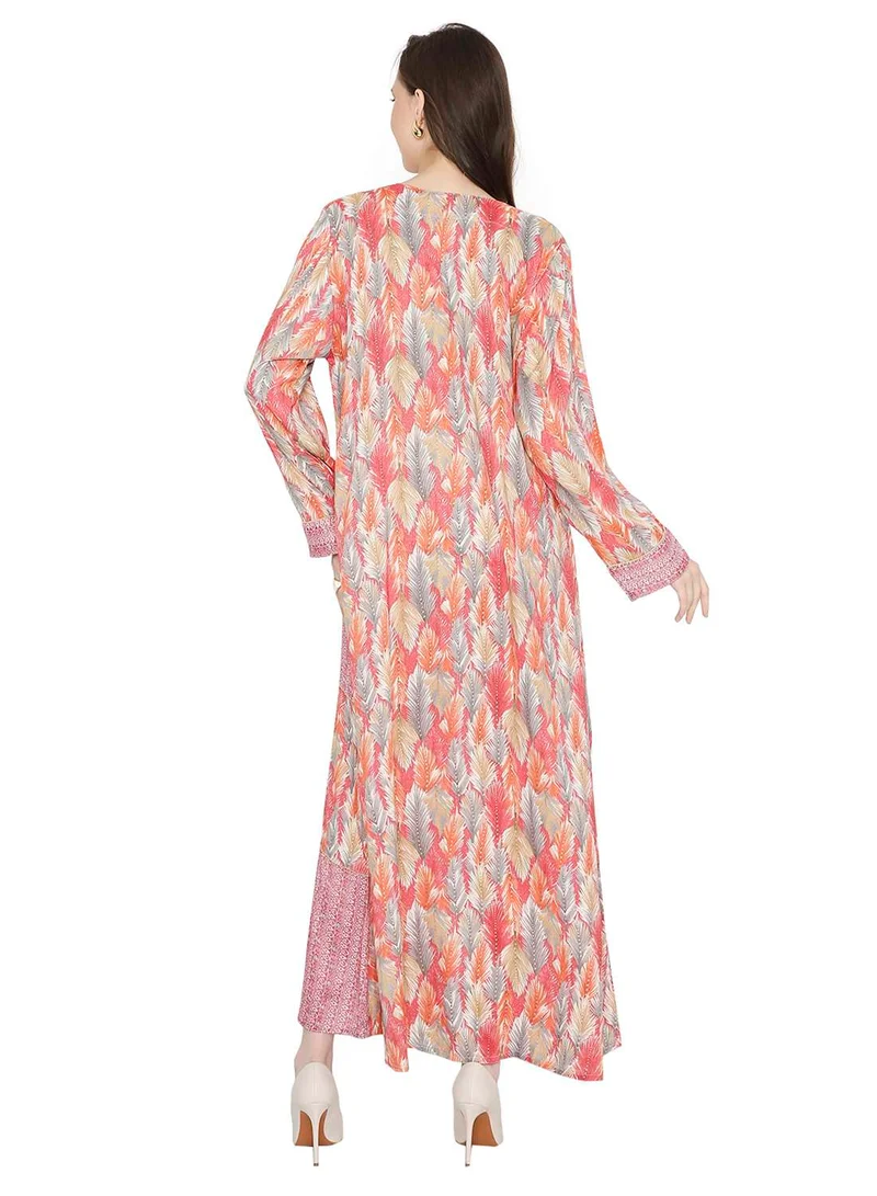 هانا آند سارا LONG VISCOSE FRONT SYLED BUTTON PRINTED ARABIC KAFTAN JALABIYA DRESS