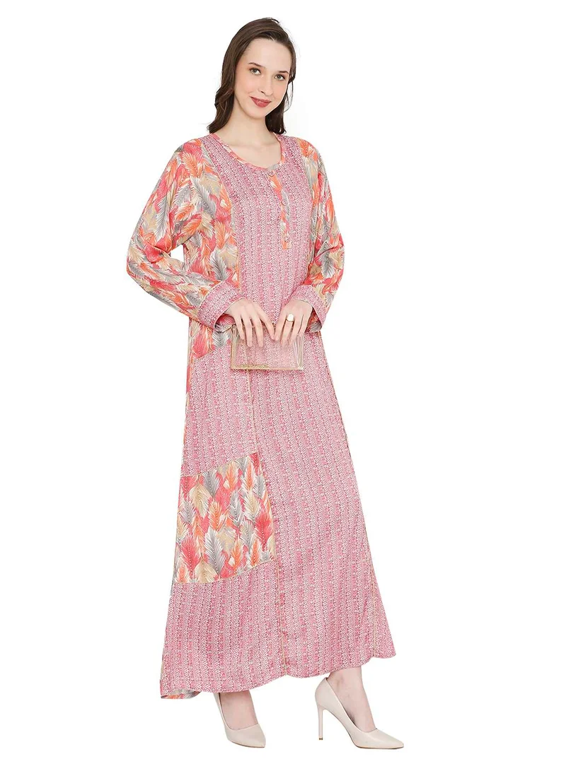 هانا آند سارا LONG VISCOSE FRONT SYLED BUTTON PRINTED ARABIC KAFTAN JALABIYA DRESS