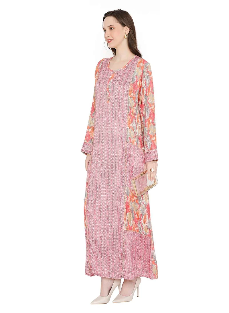 هانا آند سارا LONG VISCOSE FRONT SYLED BUTTON PRINTED ARABIC KAFTAN JALABIYA DRESS