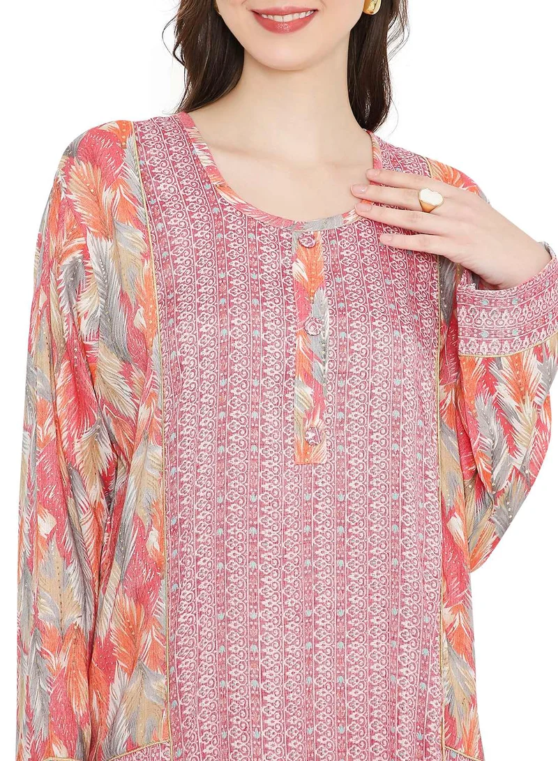 هانا آند سارا LONG VISCOSE FRONT SYLED BUTTON PRINTED ARABIC KAFTAN JALABIYA DRESS