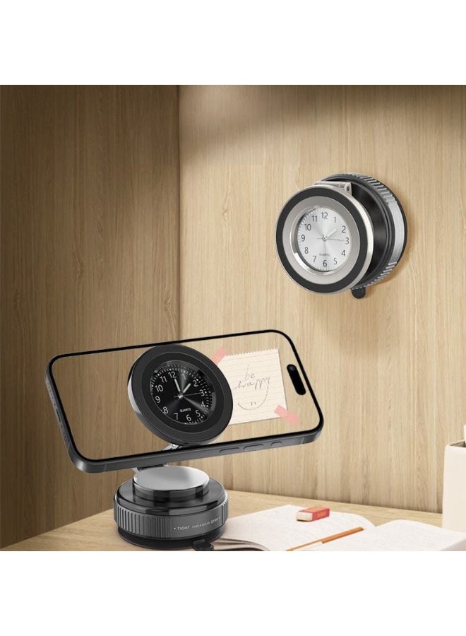 Foldable Magnetic Phone Holder with Built-In Quartz Clock - Black - Image 1
