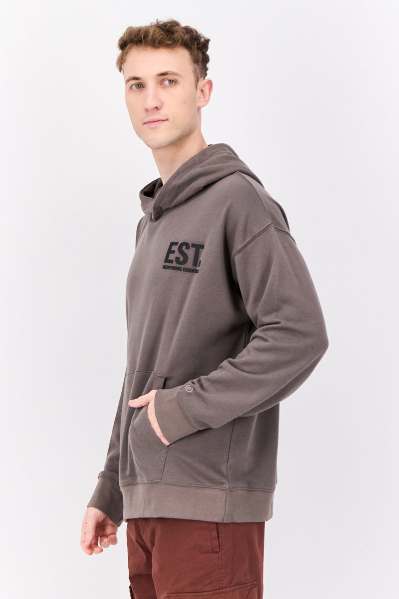 Established Redefining Essentials Men Hooded Long Sleeve Brand Logo Sweatshirt, Dark Grey - Image 2