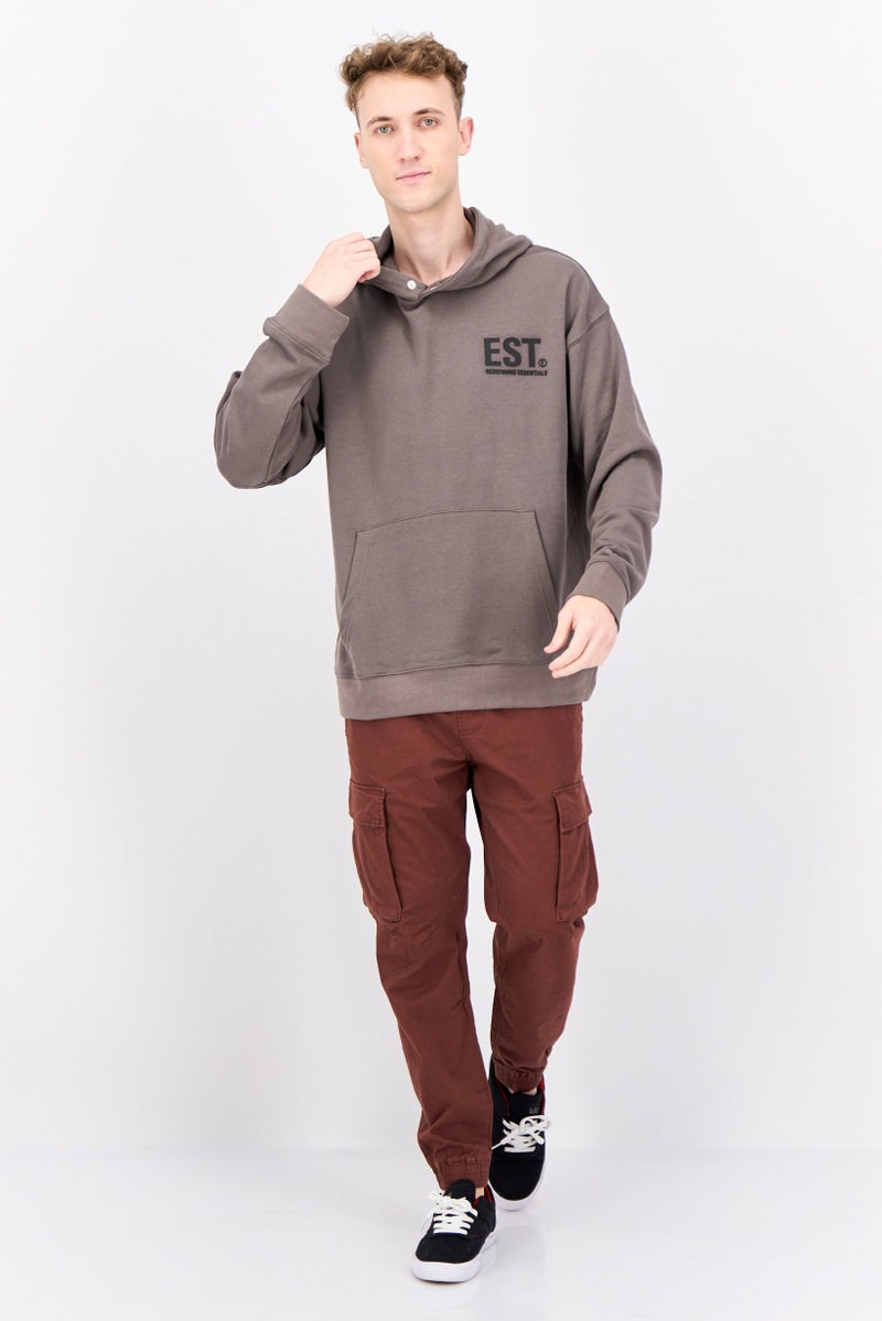 Established Redefining Essentials Men Hooded Long Sleeve Brand Logo Sweatshirt, Dark Grey - Image 4