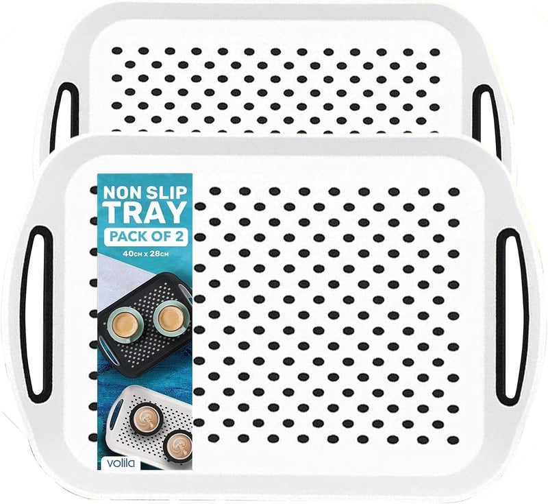 volila Food Trays for Eating on Couch - 2 Pack - Non Slip Dinner Trays for Eating Set of 2 Non Slip Serving Tray and Food Tray with Handles (White) - Image 1
