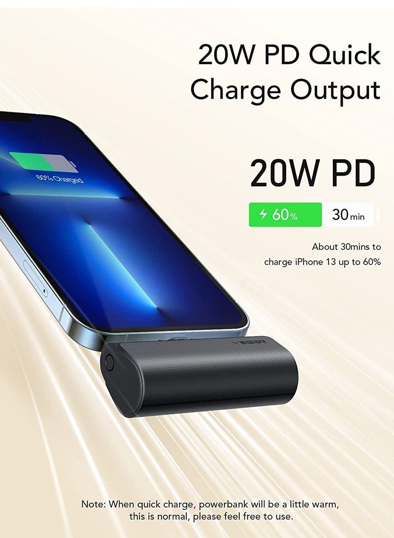 فيجير VEGER 5000mAh Mini Power Bank,20W Fast Charging Portable Charger Battery Pack Compatible with iPhone 14/14 Pro/14 Pro Max/14 Plus/13/12/11 /XS/XR/X/8/7/6s/Plus and More - Image 2