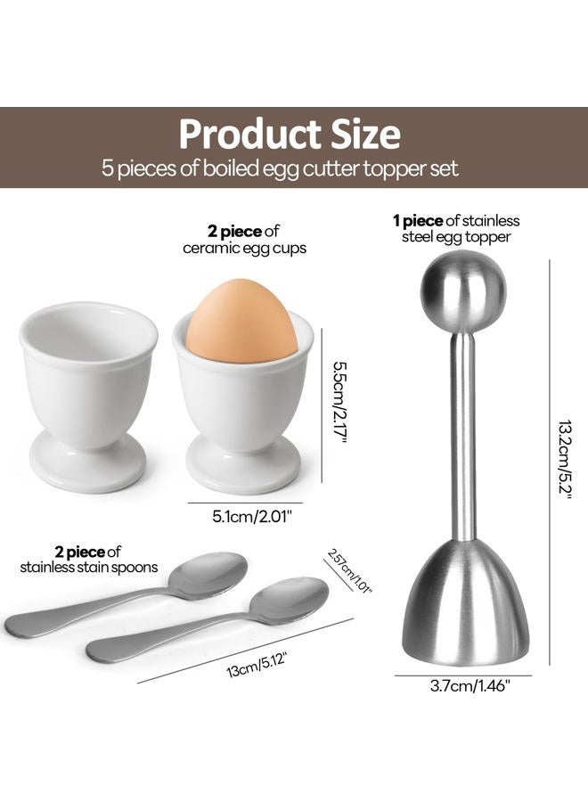 vibedor Egg Cups and Egg Cracker Set for Soft Boiled Eggs, 1 Stainless Steel Egg Cutter, 2 Stainless Stain Spoons and 2 Ceramic Egg Stands in Kitchen, Parties for Breakfast, Host - Image 3