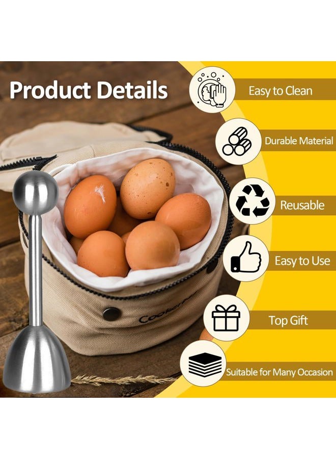 vibedor Egg Cups and Egg Cracker Set for Soft Boiled Eggs, 1 Stainless Steel Egg Cutter, 2 Stainless Stain Spoons and 2 Ceramic Egg Stands in Kitchen, Parties for Breakfast, Host - Image 4