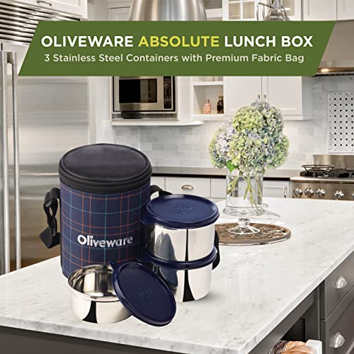 SOPL-OLIVEWARE Absolute Lunch Box, 100% Leak Proof, 3 Stainless Steel Containers with BPA Free Lids (2x600ml & 450ml), Fabric Bag (Red) - Image 4