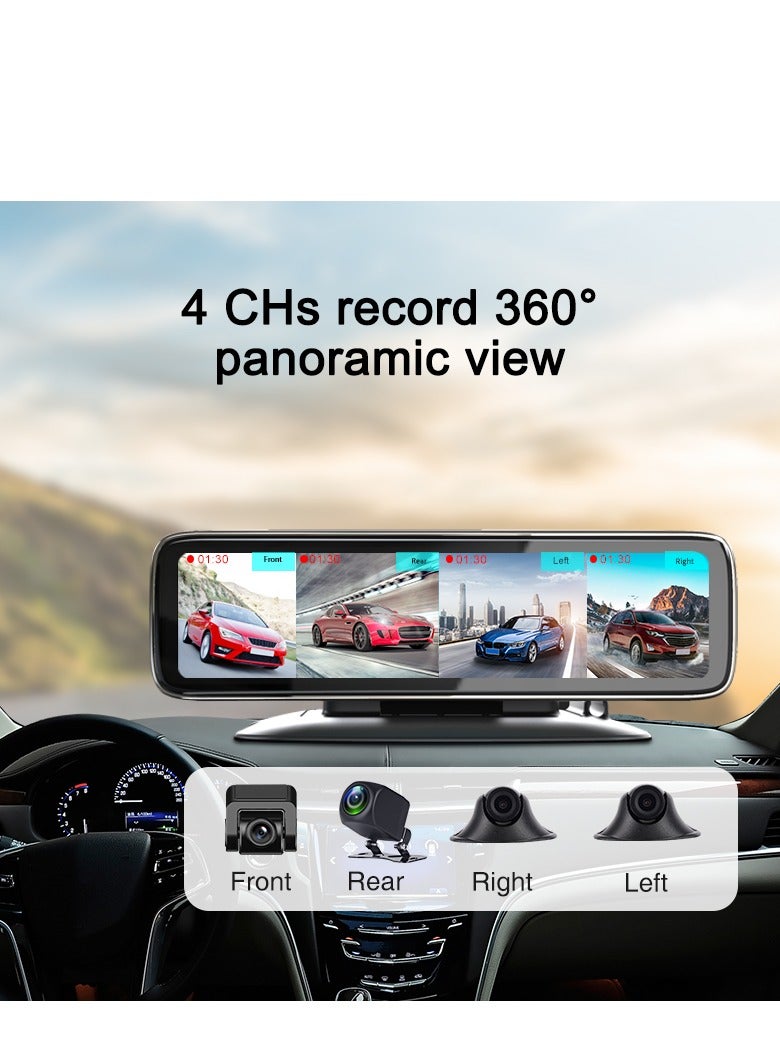 12 in IPS Display Touch Screen Tachograph , Dash Camera , All around  Camera Driving Recorder , 360°Wide Angle Support Night-Vision, Loop Recording ,Reverse monitoring , Time-mark Motion Detection etc
