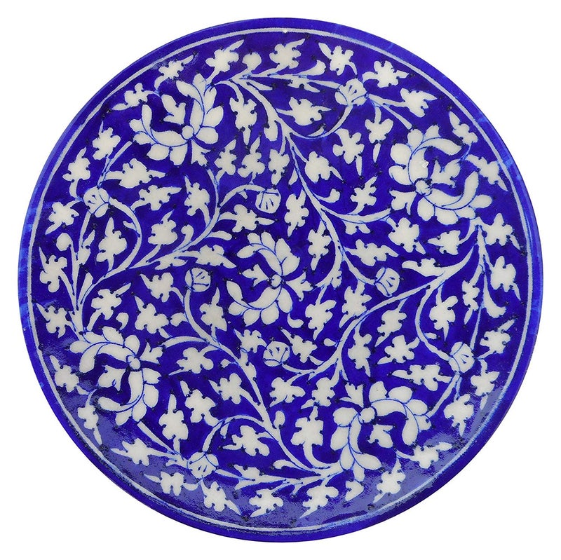 CRAFT PARK Jaipur Blue Pottery KripalSingh Design Home Decor Wall Hanging Handmade PlateServing Plate 8 inch Blue