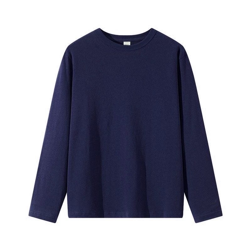 300G heavy cotton long-sleeved t-shirt loose solid color top white T-shirt undershirt thick men's and women's T-shirt - Image 2