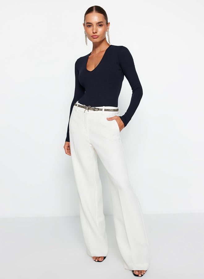 trendyol Navy Blue Deep V-Neck Snap-On Knitted Body  - Image 3