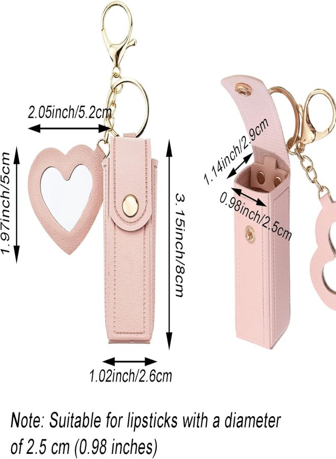 Arvintas 4 PACK PU Leather Potable Chapstick Holder Key Chain Bulk with Mirror, Lipstick Keychain, Lip Balm Organizer Holder Lipstick Travel Makeup Storage Case for Women Girls (Style 1) - Image 3