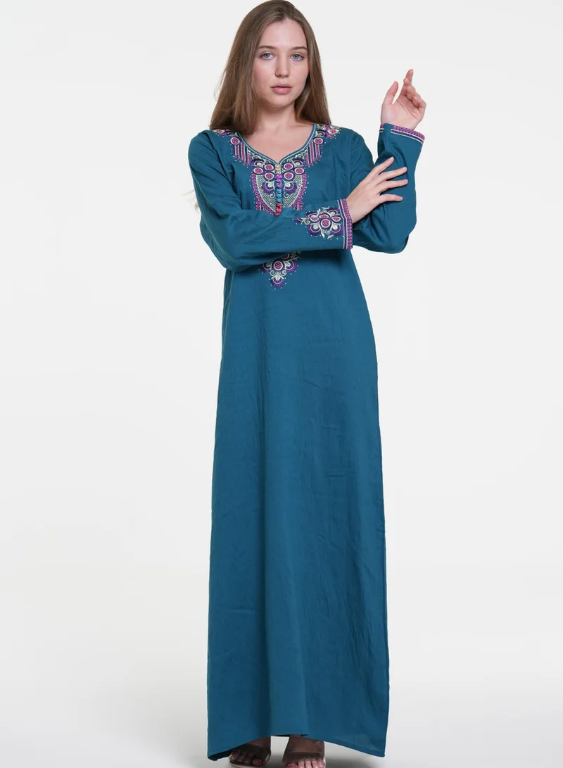 AL BENT AL SHARQIEH linen mukhawar jalabiya dress