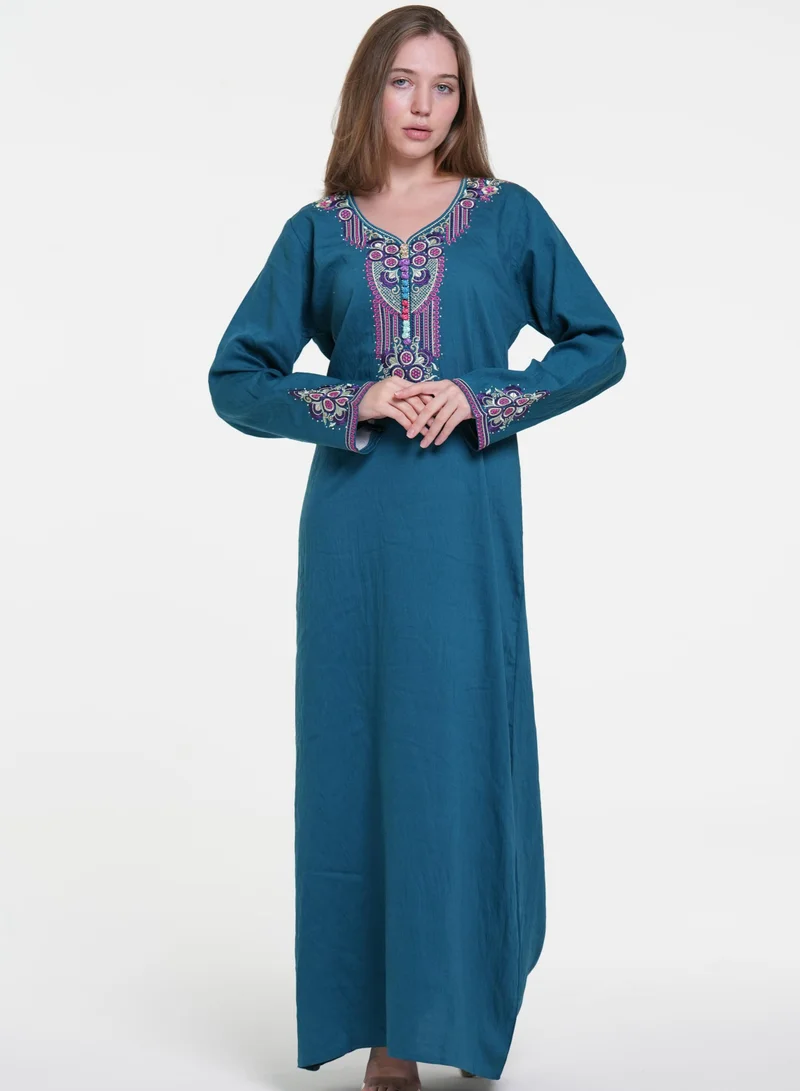 AL BENT AL SHARQIEH linen mukhawar jalabiya dress
