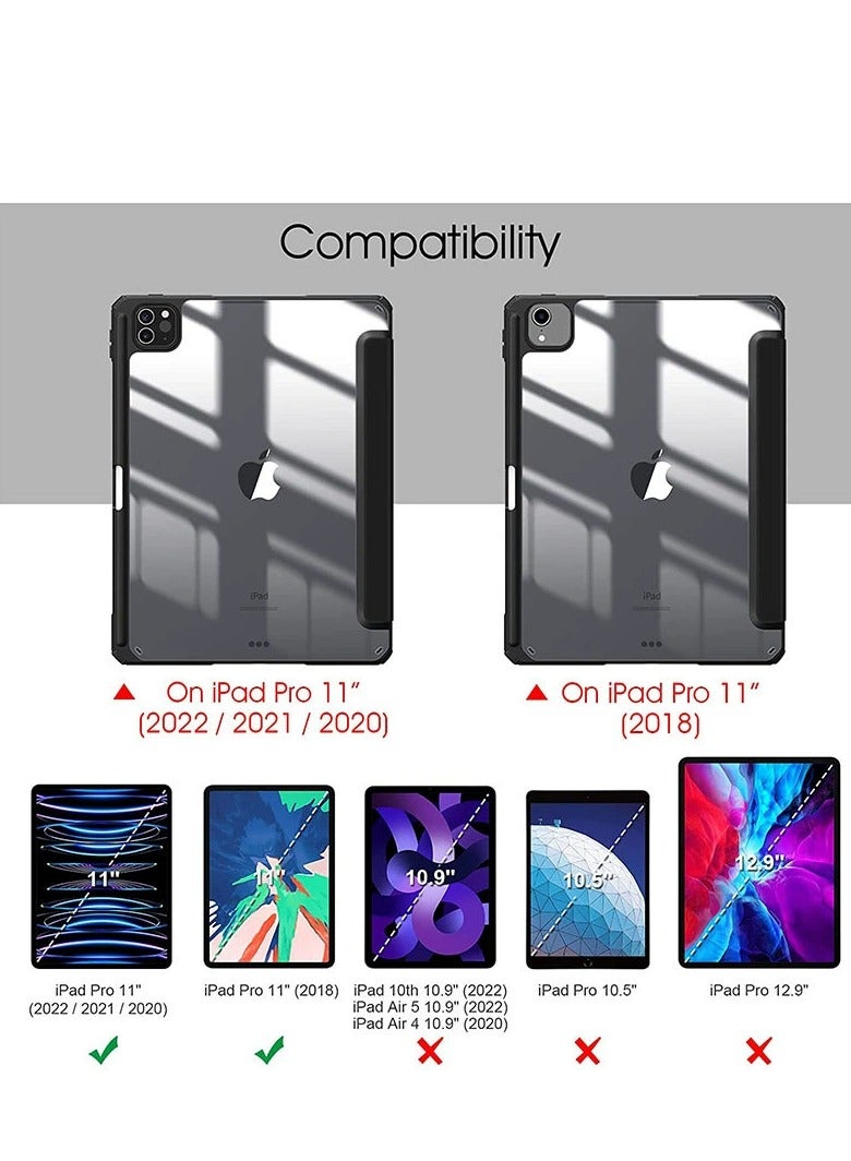 Protective Case Cover For Apple iPad Pro 11 inch (2022/2021/2020/2018) Generation with Pencil Holder 【Support Apple Pencil Charging and Touch ID】 Clear Transparent Case with Auto Wake/Sleep - Image 3