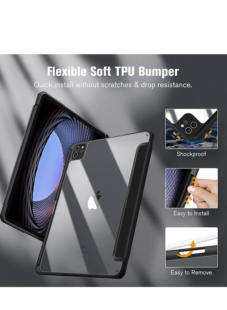 Protective Case Cover For Apple iPad Pro 11 inch (2022/2021/2020/2018) Generation with Pencil Holder 【Support Apple Pencil Charging and Touch ID】 Clear Transparent Case with Auto Wake/Sleep - Image 4