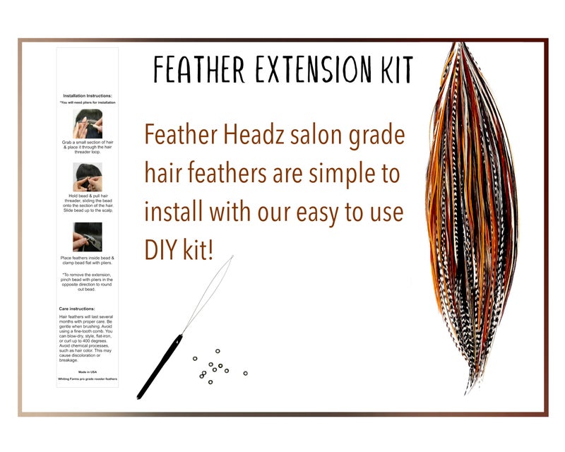 Feather Headz 21 Natural Color Hair Extensions â€“ 9â€â€“14â€ Long â€“ DIY Rooster Kit with 20 Micro-Link Beads â€“ 100% Real Feathers â€“ Eye-Catching Boho Style - Image 3