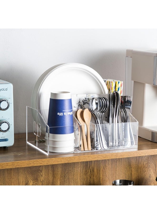 TPGP Utensil Silverware Caddy for Party Acrylic Paper Plate Dispenser Holders Organizer Lazy Susan Buffet Caddy for Plastic Plates Napkins Cup Flatware Cutlery, Hosting Entertaining Essentials for Picnic - Image 2