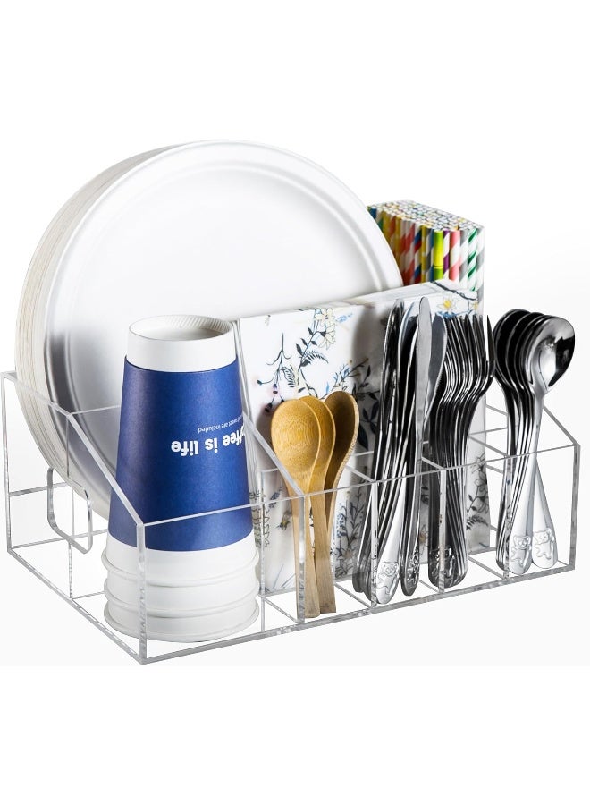 TPGP Utensil Silverware Caddy for Party Acrylic Paper Plate Dispenser Holders Organizer Lazy Susan Buffet Caddy for Plastic Plates Napkins Cup Flatware Cutlery, Hosting Entertaining Essentials for Picnic - Image 1