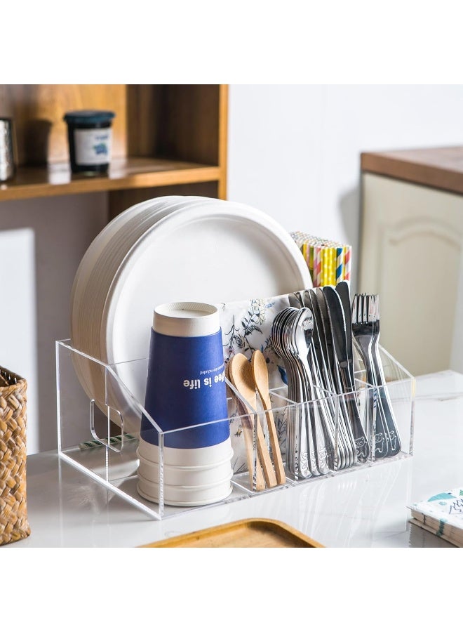 TPGP Utensil Silverware Caddy for Party Acrylic Paper Plate Dispenser Holders Organizer Lazy Susan Buffet Caddy for Plastic Plates Napkins Cup Flatware Cutlery, Hosting Entertaining Essentials for Picnic - Image 3