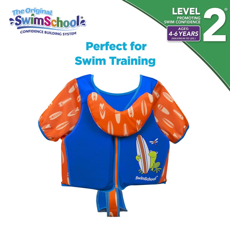 SwimSchool Swim Trainer - Medium/Large - Swim Vest with Shoulder Sleeves, Adjustable Safety Strap, and Removable Chin-Up Collar -Blue/Orange - Image 3