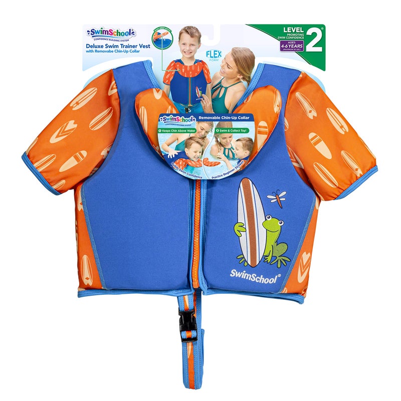 SwimSchool Swim Trainer - Medium/Large - Swim Vest with Shoulder Sleeves, Adjustable Safety Strap, and Removable Chin-Up Collar -Blue/Orange - Image 5