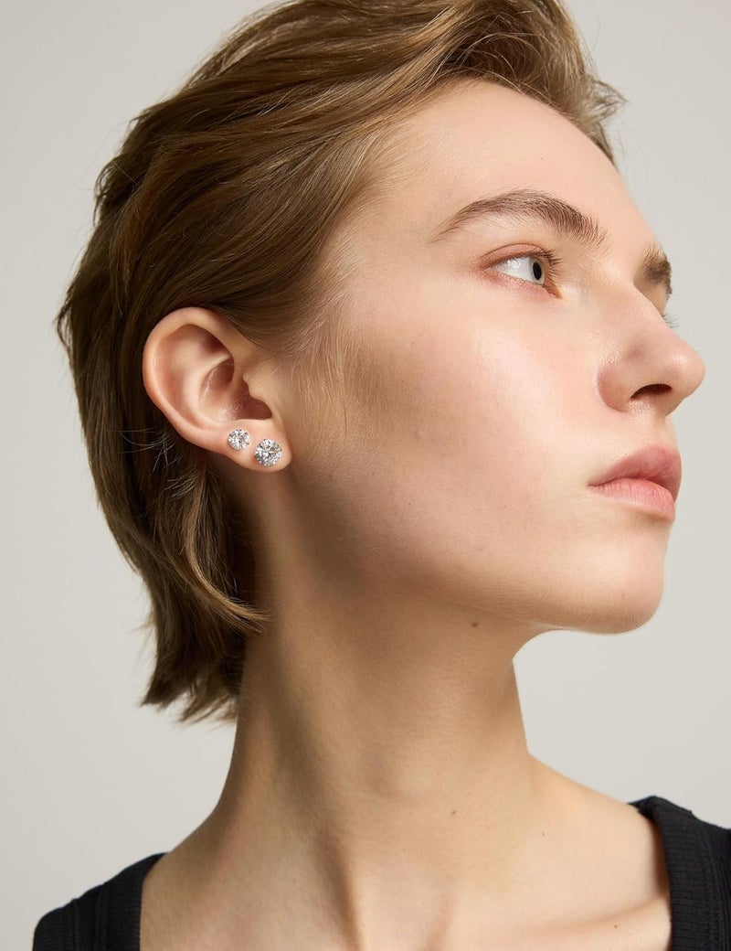 WSSXC 6 Pairs Stud Earrings Set, Hypoallergenic Cubic Zirconia 316L Earrings Stainless Steel CZ Earrings 3-8mm (Steel color) - Image 4