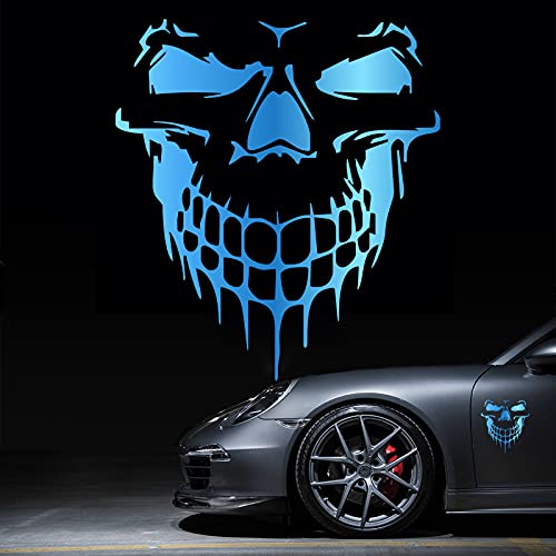 HungMieh Skull Stickers and Decals for Car Windows and Doors 3D Skull Decals and Signs for Car Styling Chrome Blue 697 - Image 1