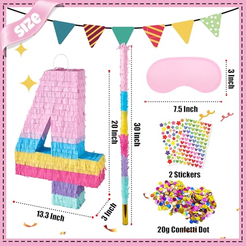 PCFING 20 Inch Number 4 Piata Candy Color with 30 Inch Piata Stick Blindfold Confetti for Boys Girls Adults Birthday Party Decorations Anniversary Celebration Fiesta - Image 5