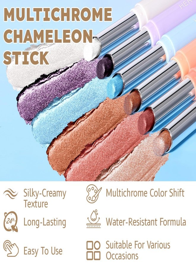 U-Shinein Multichrome Glitter Eyeshadow Stick, Chameleon Shimmer Eye Brightener Highlighter Stick, Holographic Cream Eyeshadow, High Pigment Iridescent Sparkle Eye Makeup for Women 02 - Image 4