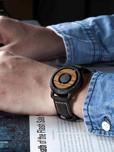 EUTOUR Mens Watches Men Wooden Watches Magnetic Watches Analogue Mens Natural Wood Case Leather Strap Black 40mm - Image 3