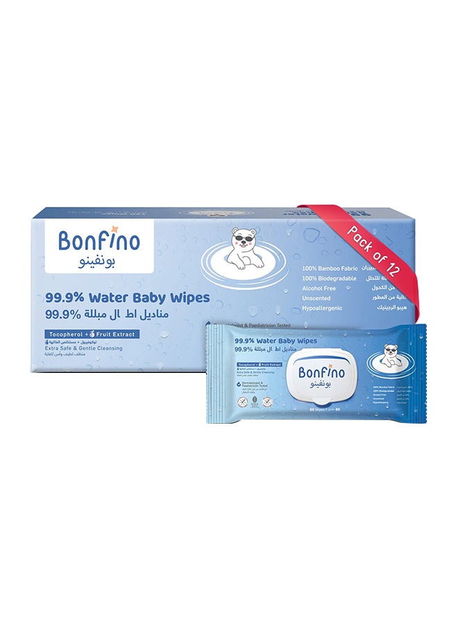 Bonfino 99.9% Water Baby Wipes - 720 Pieces - Image 1