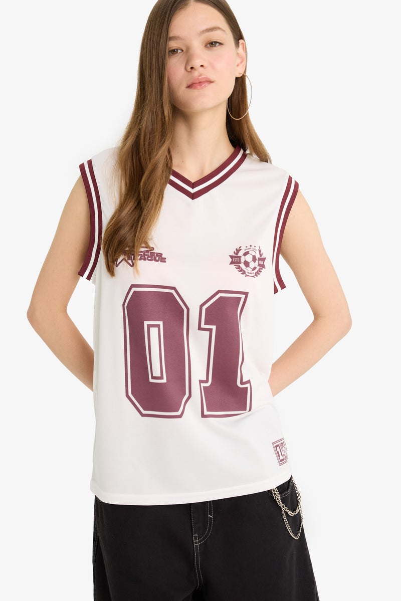 DeFacto Woman Coool Oversize Fit Printed V Neck Mesh Tank Top  - Image 1
