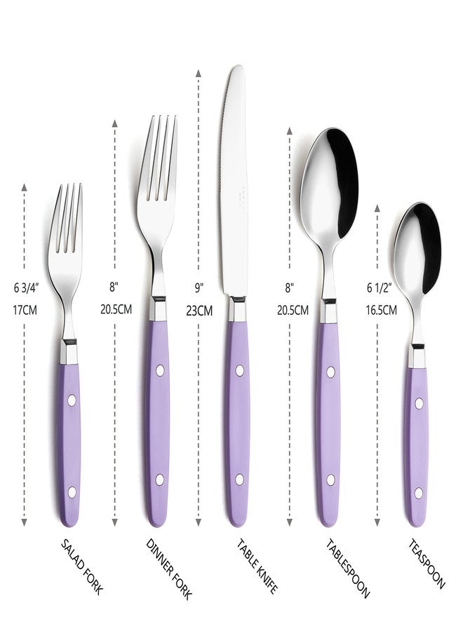ANNOVA Silverware Set, Retro/Rivet Colorful Stainless Steel Tableware Kitchen Flatware Set Utensils, Includes Dinner Knives, Forks, Spoons, Salad Forks & Dessert Spoons (Lilac, 20 Pieces) - Image 3