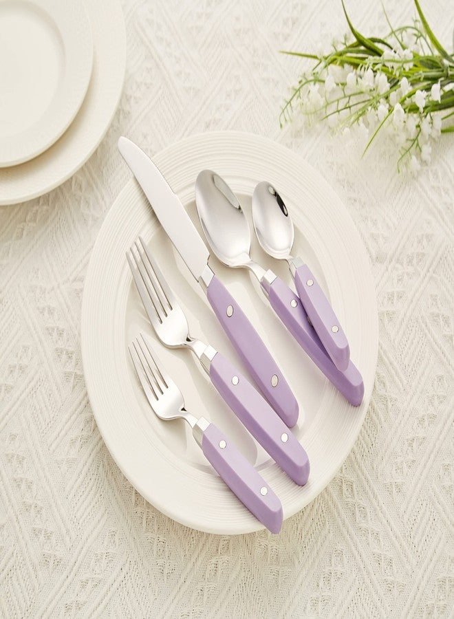 ANNOVA Silverware Set, Retro/Rivet Colorful Stainless Steel Tableware Kitchen Flatware Set Utensils, Includes Dinner Knives, Forks, Spoons, Salad Forks & Dessert Spoons (Lilac, 20 Pieces) - Image 2