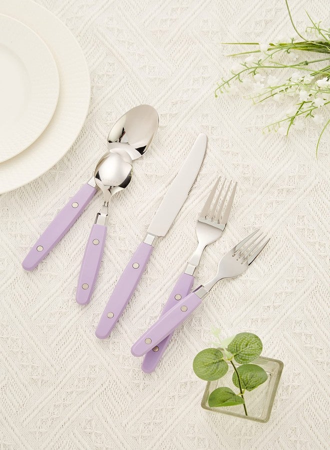 ANNOVA Silverware Set, Retro/Rivet Colorful Stainless Steel Tableware Kitchen Flatware Set Utensils, Includes Dinner Knives, Forks, Spoons, Salad Forks & Dessert Spoons (Lilac, 20 Pieces) - Image 4