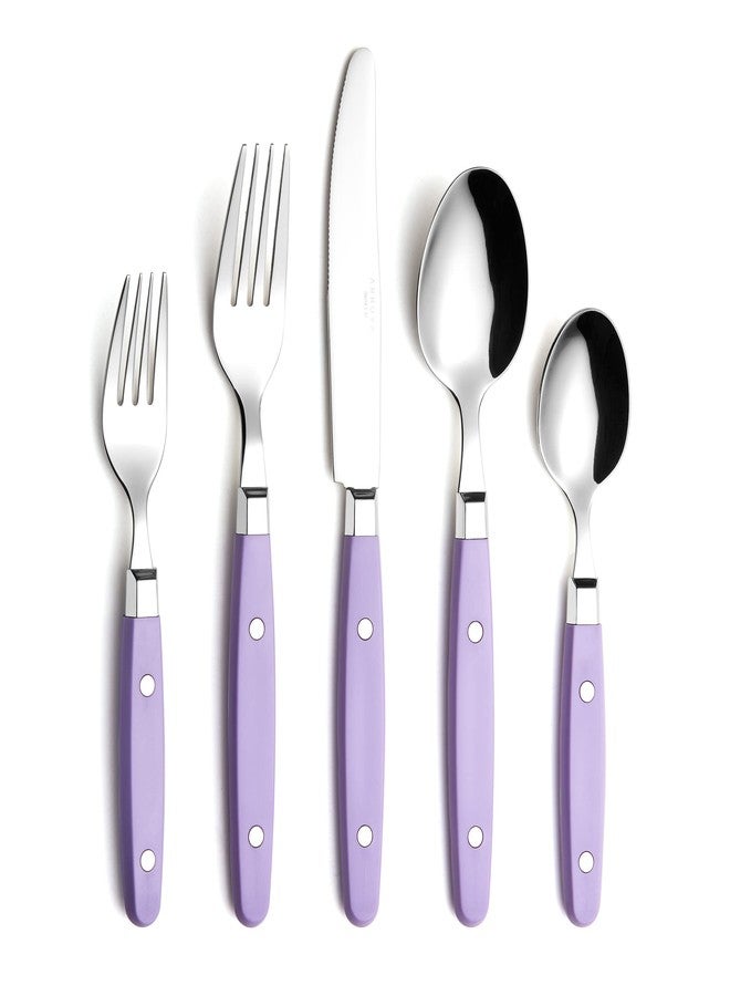 ANNOVA Silverware Set, Retro/Rivet Colorful Stainless Steel Tableware Kitchen Flatware Set Utensils, Includes Dinner Knives, Forks, Spoons, Salad Forks & Dessert Spoons (Lilac, 20 Pieces) - Image 1